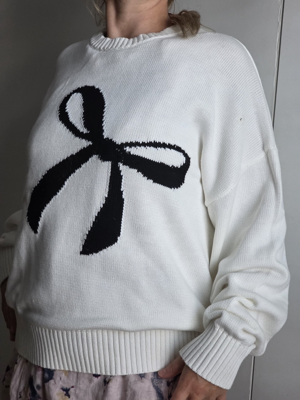 Aeropostale Randall Cream Sweater with Black Bow Accent